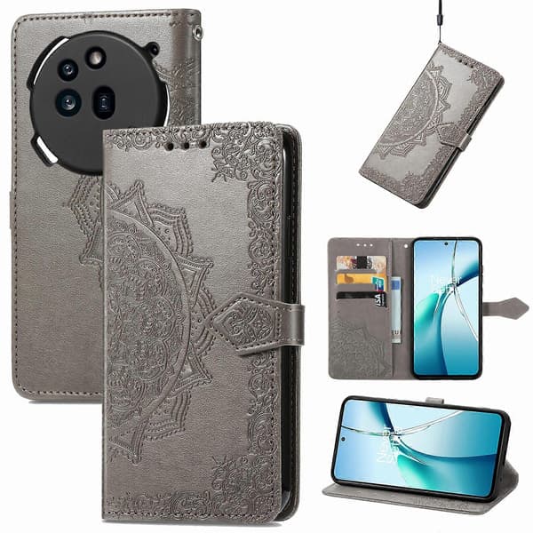 Mandala Blomst Præget Læder Telefoncover Gray For Nothing Phone 3a Pro