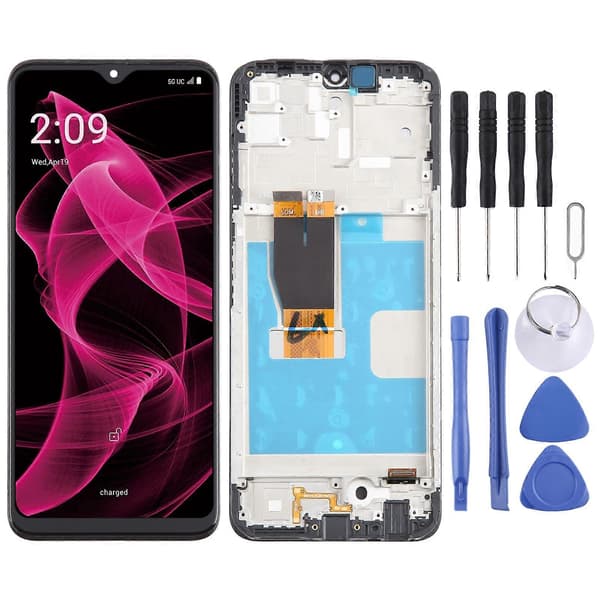 Til T-Mobile REVVL 6X Pro 5G LCD-skærm Digitizer Komplet Samling med Ramme (Sort) Svart