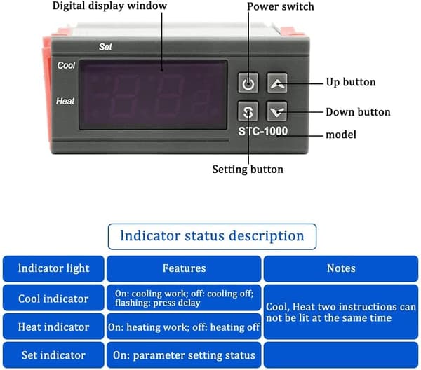 STC-1000 DC 110V-220V 10A Mikrocomputer Digital Display Temperaturregulator Termostat Kontrolkontakt—ls