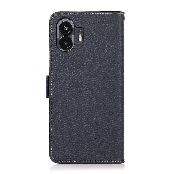 KHAZNEH Sidomagnetiskt Litchi Läder RFID-telefonfodral för Nothing Phone 2 Blue