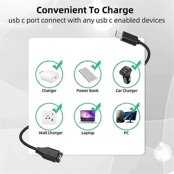 2 stk. USB-C opladerkabel til Garmin Fenix ur, datasynkronisering og opladning – ls