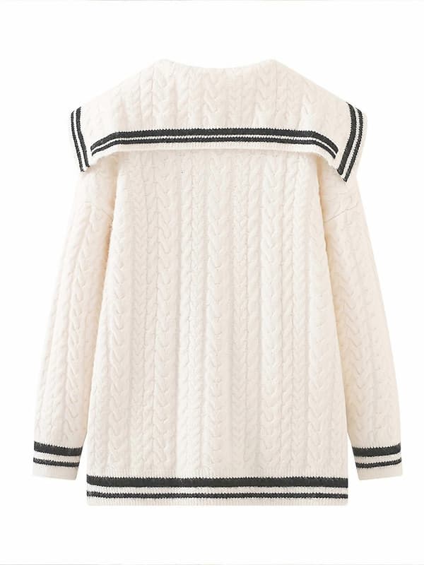 Efterår og vinter kontrastfarvet sløjfe snoet sømandskrave langærmet strikket pullover sweater til kvinder