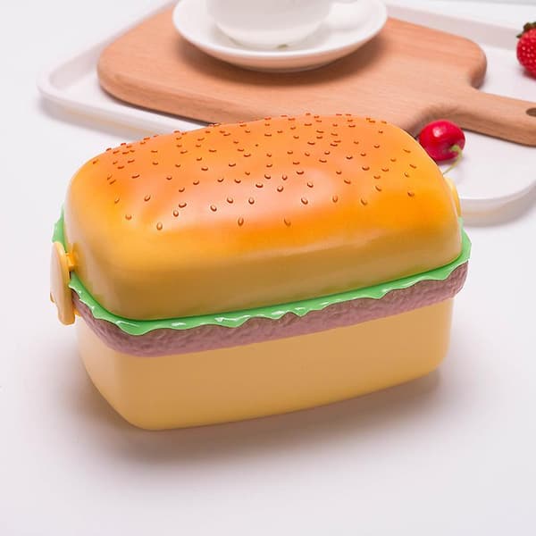 Hamburgerformet madkasse, dobbeltlags sød burger bento madkasse B