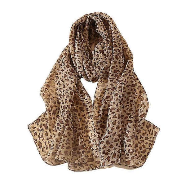 Leopardmönstrad halsduk för kvinnor, vit chiffong silke tunn sjal hijab coffee