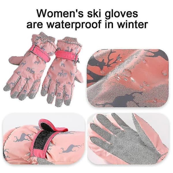Enkle vanntette ski vinter vindtette utendørs sportshansker (rosa)