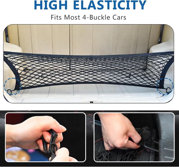 Bagagerumsnet til bil 60x40cm Bagagenet med 4 kroge Elastisk Lastnet Organizer Bilopbevaringsnet til lastbiler, SUV'er