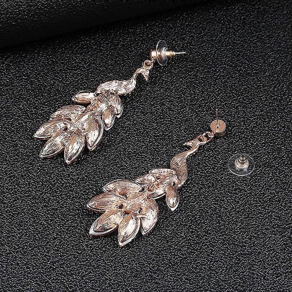 Plated Green Crystal Feather Peacock Statement Dangle øredobber Boho Overdrevne bursdagsmykkegaver—ls