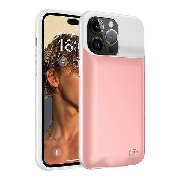 D98 Batterideksel kompatibelt med iPhone 15 Pro Max, 8500mAh utvidet oppladbart ladedeksel med lydfunksjon Pink