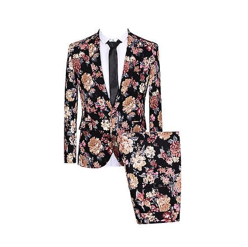 Herr 2-delad kostym blommig enknapps slim fit tweedkostym M