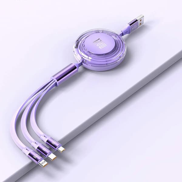 USB-datakabel 120W USB til Type C & Micro USB & 8Pin opladerkabel Udtrækkeligt opladerkabel Lilla—ls Pink