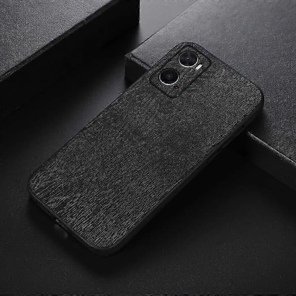 OPPO A76 Telefonfodral i PU-läder med träådring Black
