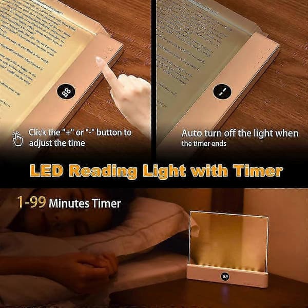 Book Lamp, Rechargeable Clear LED Flat Reading Light with 3 Colors and Timer, Dimmable Panel Lamp Book Full Page Light for Reading in Bed at Night