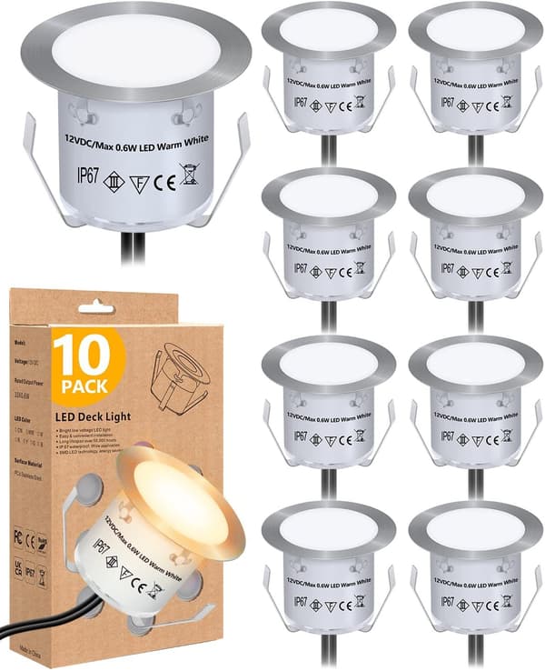 Lämmin valkoinen - Pakkaus 10 Mini LED-uppoasennettavaa ulkokohdevaloa, IP67
