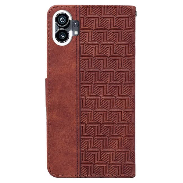For Nothing Phone 1 Geometrisk preget flip-skinntelefonveske Brown