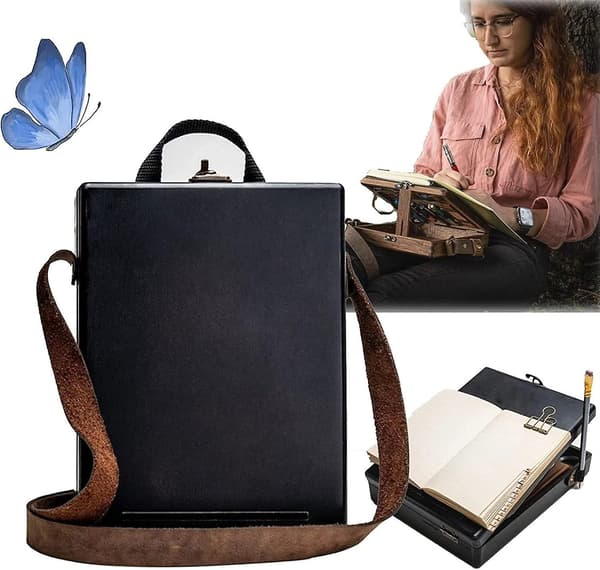 Skrivebudtrææske, multifunktionel håndlavet træ-crossbody-posttaske Black