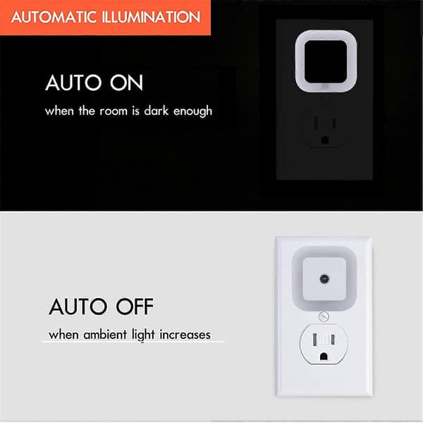 Uigos LED Natlampe med Smart Sensor Skumring til Daggry Sensor, Dagslys Hvid, 0.5W Plug-in, 6-pak—ls
