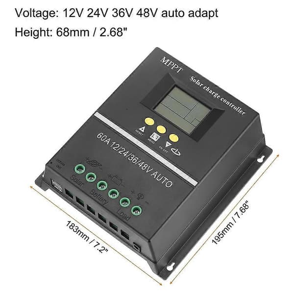 60A MPPT Solar Charge Controller, Intelligent Regulator for 12V-48V Auto RV Lead Acid Lithium LiFePO4 Battery Charging[ls]