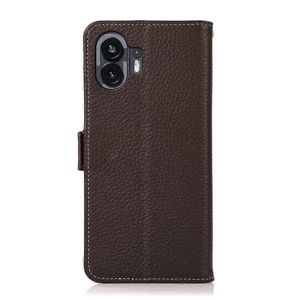 KHAZNEH Sidomagnetiskt Litchi Läder RFID-telefonfodral för Nothing Phone 2 Brown