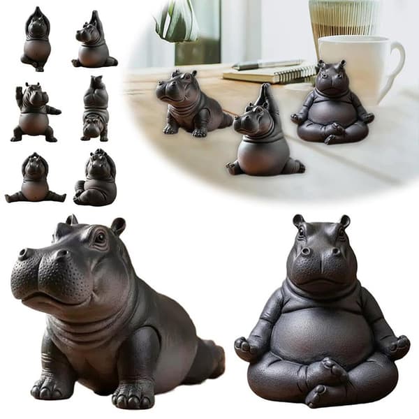 Yoga Master Flodhest Statue Håndlaget Resin Flodhest Figur A4