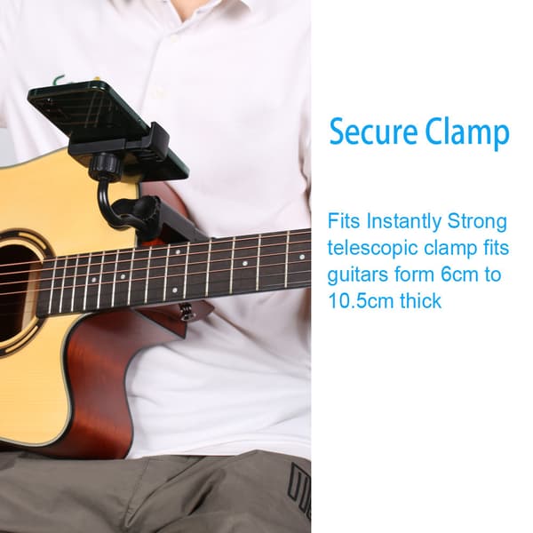 Gitarrtelefonhållare - Justerbart och roterbart gitarrfäste för gitarrer/ukulele, universell smartphone-kompatibilitet, perfekt för digitala noter