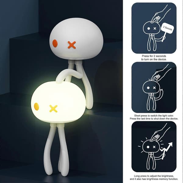 Manetlampe for barnerom - Fleksible tentakler - for mating og søvn - Trådløs USB C Light Blue