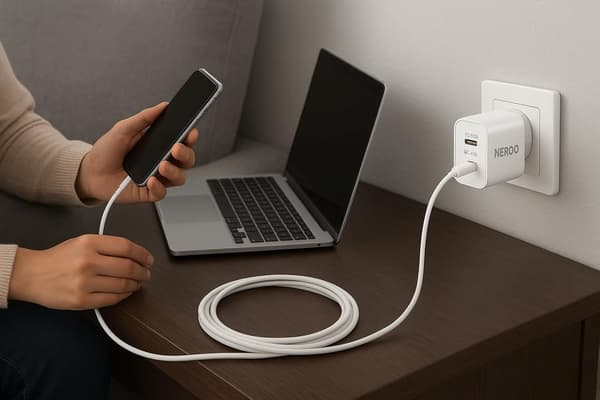 NEROO 20W Hurtigoplader med 2m USB-C til Lightning Kabel – Dual Port USB-C & USB-A – iPhone 14/13/12 2 m 2