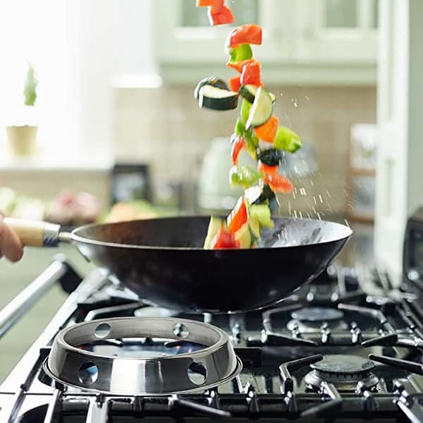 2 STK Rustfritt Stål Wok Ring Metallisk Rund Bunn Wok Stativ 26,5x30 cm Universal Størrelse Tommer for