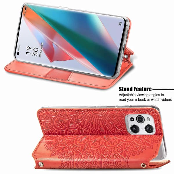 Telefonfodral för Oppo Find X3 Pro Plånboksfodral Mönsterfodral Handytasche Coque Relief Cover - Orange