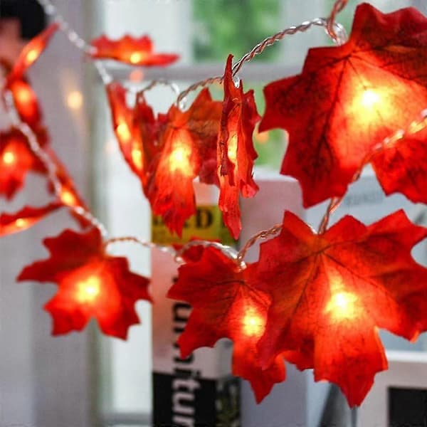 Kunstige efterårslønneblade græskarkrans LED-lyskæde til juledekoration Thanksgiving-fest DIY-indretning Single leaf multicol