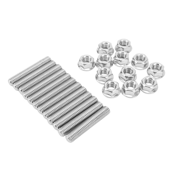 12 stk. Cylinderhovedbolt-sæt i rustfrit stål, udstødningsmanifold-pindbolte, erstatning til Chevy V8 LSX LS1 LS2 LS3 LS6 LS7