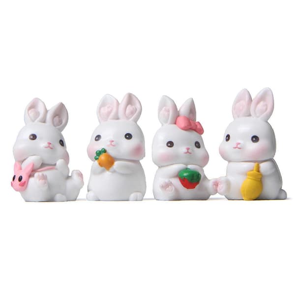 Påskeharepynt Sæt med 4 Miniature Harpiks Kaninfigur Kagepynt—ls