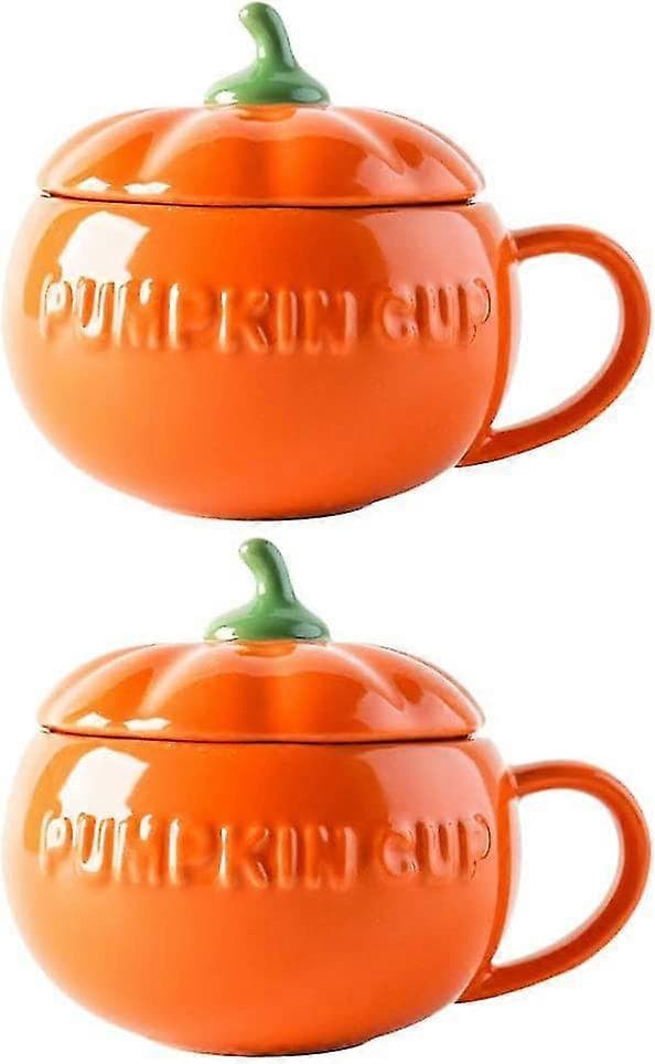 2 st pumpa keramisk soppskål porslin pumpaformad socker dessertskål med lock keramisk servis för Halloween