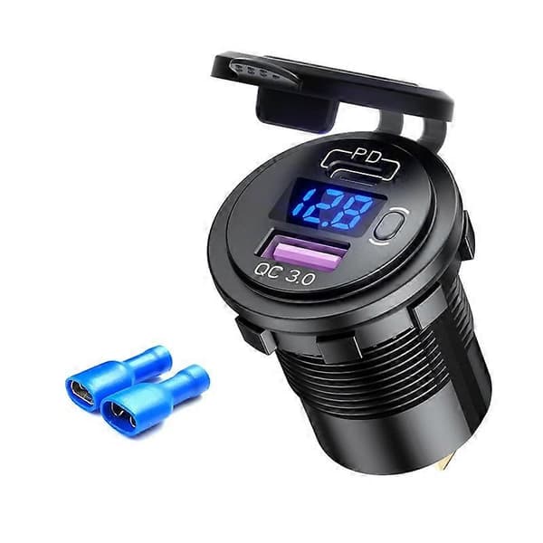 12V modificeret bil USB-oplader med spændingsdisplay PD QC3.0-stik With 60cm Line Green Light