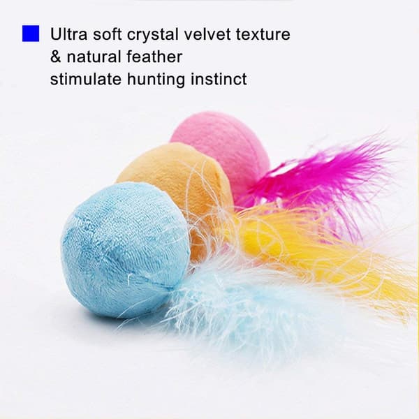 Furry Ranglekugle Kattelegetøj med fjer og katteurt - Interaktive Pom Pom-kugler til katte, bløde og lette, 2 tommer, 3-pak.