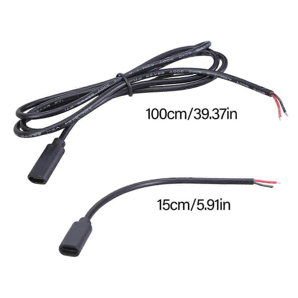 15 cm/100 cm USB-C hunn til 2-pinners bar ledning pigtail strømkabel – ls 1m