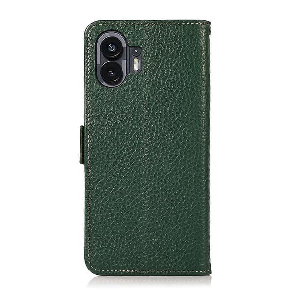 KHAZNEH Sidomagnetiskt Litchi Läder RFID-telefonfodral för Nothing Phone 2 Green