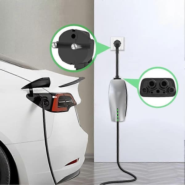 EU Schuko-adapter for Tesla Model S 3 X Y Gen 2 UMC Universal mobilkontakt 16A-adapter Svart