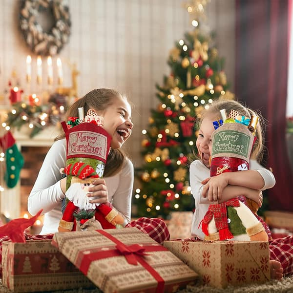 3 stk. Julestrømper, 46 cm store julestrømper 3D snefnug julemand, snemand, rensdyrstrømper gavepose til pejs jul