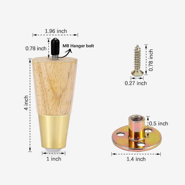 Guldbelagte 10 cm træmøbelben, sæt med 4 til sofa, skab og kommode Brun Brown 6 inch 4 pcs