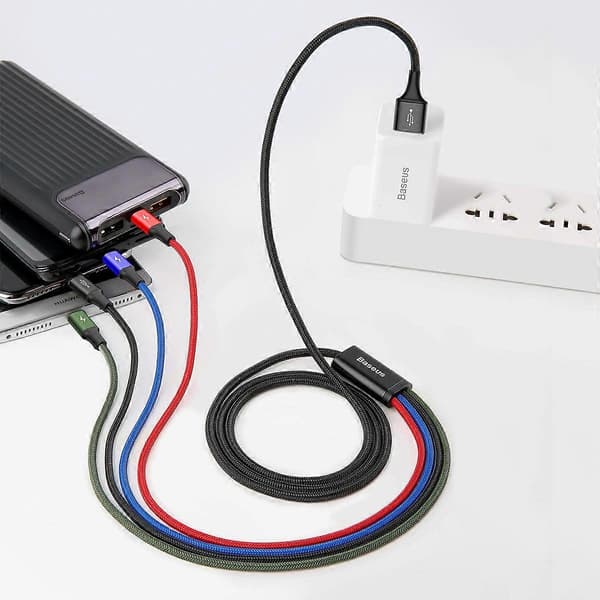 BASEUS Rapid Series 4-in-1 USB-kaapeli iP 2 x Type C Micro USB -tiedonsiirto- ja latauskaapeli iPhonelle
