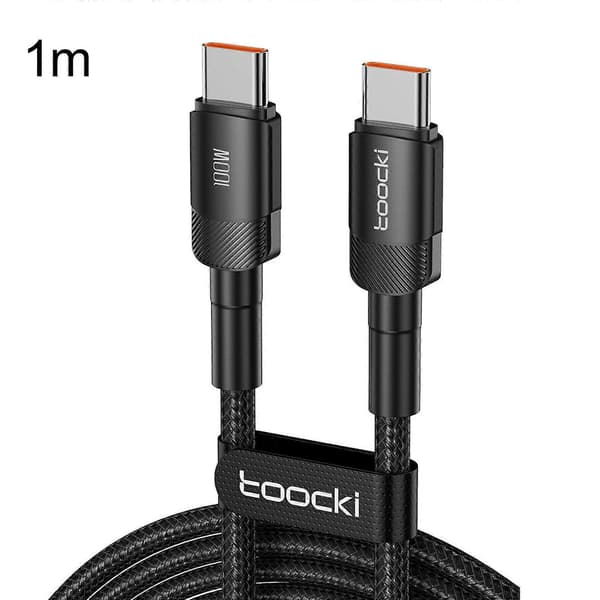 Toocki PD 100W 5A USB-C / Type-C - USB-C / Type-C -kaapeli PP-punottu E-Marker-sirulla Black 1m