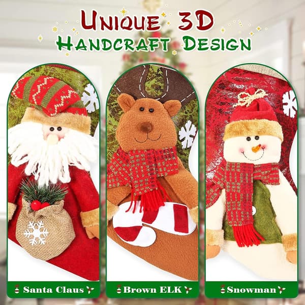 3 stk. Julestrømper, 46 cm store julestrømper 3D snefnug julemand, snemand, rensdyrstrømper gavepose til pejs jul