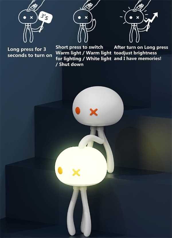 Nattlys for barn │ Oppladbart LED-nattlys for baby │ Dimbar