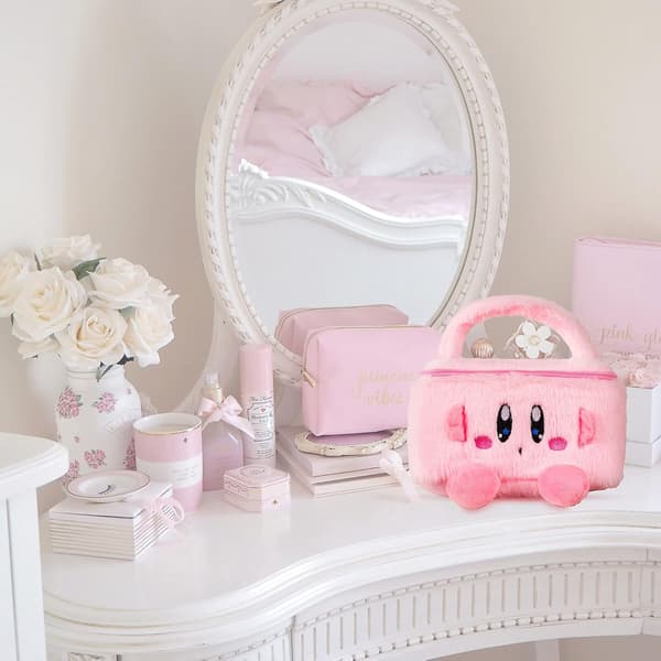 Pink Plys Makeuptaske Bærbar Rejse Kosmetiktaske Dejlig Børste