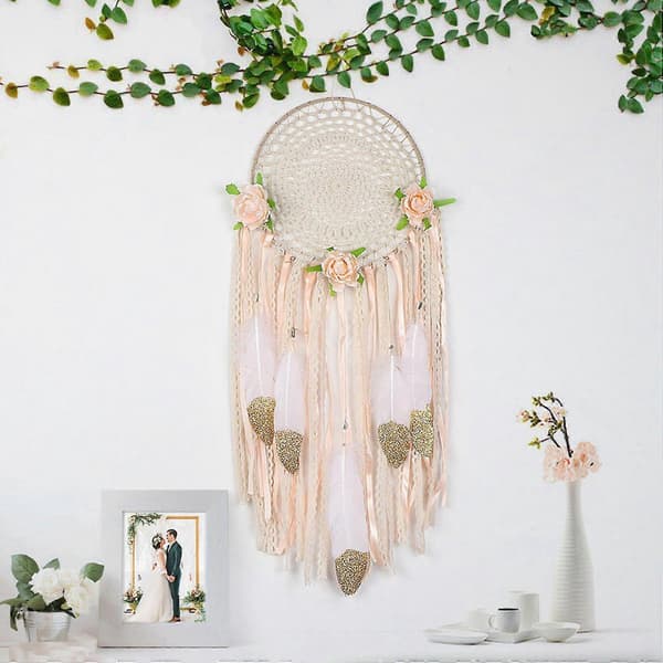 2x Vævet Blomsterfjer Drømmefanger Boho Makrame Ophæng Drømmefanger Gør-det-selv Vindklokker Vægkunst W—ls