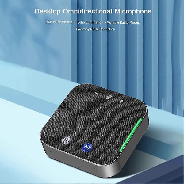 Omnidirektionel mikrofon trådløs videokonference højttalertelefon USB Bluetooth mikrofon til Skype Zoom PC bærbar computer[ls] Harmaa