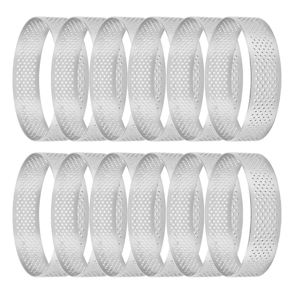 12-pakning terteringer i rustfritt stål, perforert kakemoussering, kakeform, rund kake 6 cm