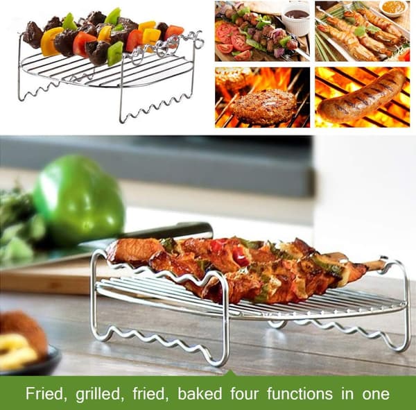 Fritøs firkantet grill fritøs grilltilbehør multifunksjonelt stativ passer de fleste 7 tommer, 4 pinner—ls