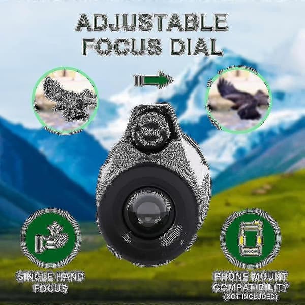 12 x 50 HD Monokikkert Sigtedæksel, HD Monokikkert Med Smartphone Holder