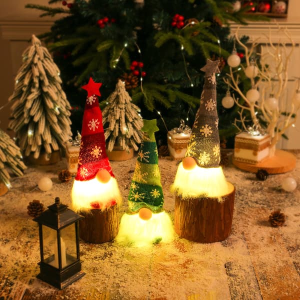 6-delt juledekorasjonssett med julenisse med LED-lys, alvedukker